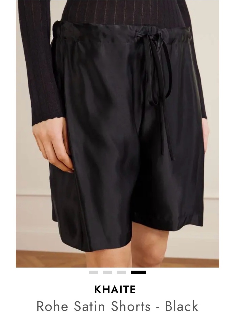KHAITE Rohe Black Satin Drawstring Shorts